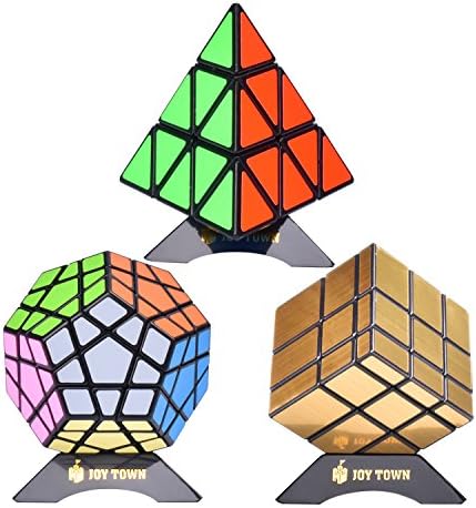 Bundle Pack Speed Cube Set of 3 Pyraminx Pyramid Speedcubing, Megaminx Speed Cube, Gold Mirror Cube Magic Twisty Puzzle, With Bonus Three Stands and Screwdriver Black