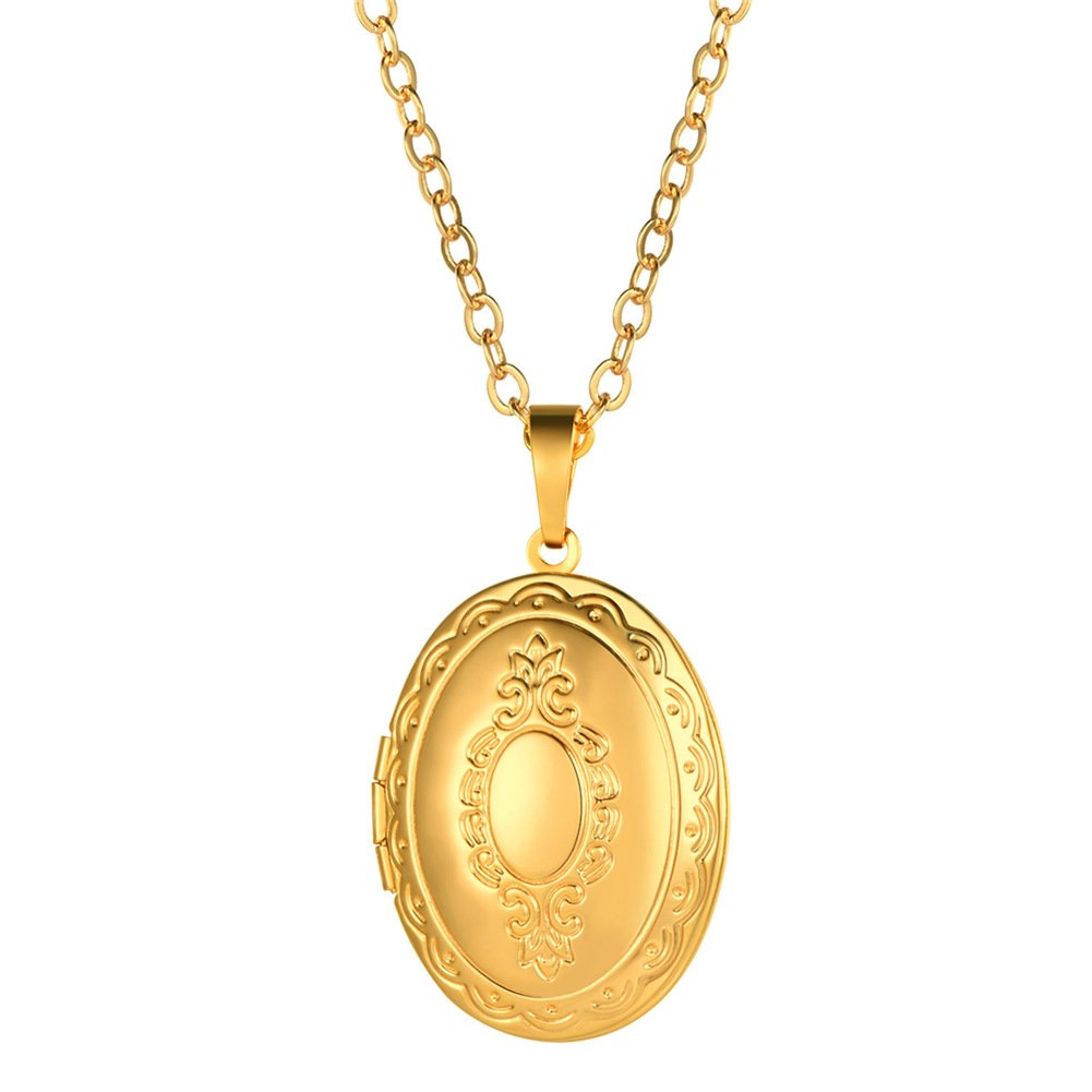 U7 Gold Locket Necklace for Mum Women Memory Picture Photo Pendant Vintage Necklaces Lockets