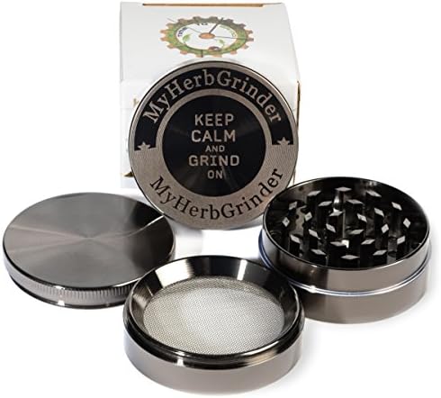 Herb Grinder With Pollen Catcher Best Fine 54 Sharp Diamond Cut Metal Teeth Rotary Novelty 4 Piece Chromium Crusher Herb Space Container By MYHERBGRINDER