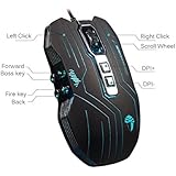 Prunend Gaming Mouse Programmable Wired LED Optical 9 Buttons with 1200/1600/2400/3200 DPI for Pc/Mac/Notebook(Black)