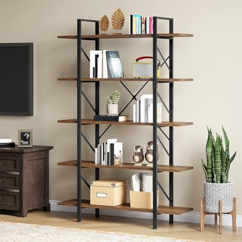 YITAHOME 5 Tier Bookshelf, Large Bookcase Industrial Book Shelf Storage Organiz…