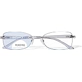 ZESAKER Rimless Bifocal Reading Glasses for Women Frameless Blue Light Blocking Bifocal Clear Top Readers With Tinted Edge