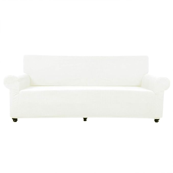 VIVOSUN Jacquard Sofabezug Elastische Sofa Abdeckung Überwurf Sofahussen Anti-Staub Sesselbezug 3 Sitzer 185-230 cm Weiß