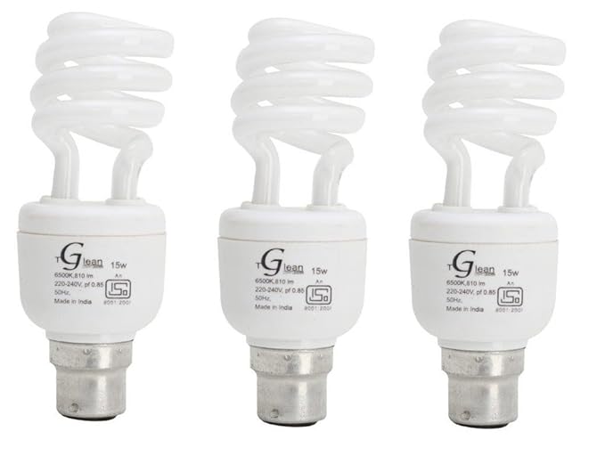 Made in India -15 Watt - CFL Spiral (Compact Fluorescent Light) - Pack of 3 Bulbs - ISO 9001 2008 certified -Glean Lights