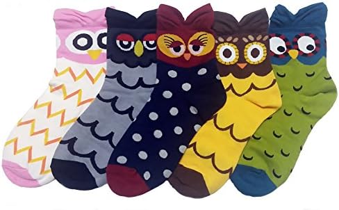 JJMaxWomen's Sweet Animal Socks Set with Thick Eared Cuffs One Size Fits All, 5 Fat Owls, One Size