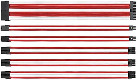 EZDIY Sleeved Cable - Cable extension for power supply with extra-sleeved 24 PIN 8PIN 6PIN 4+4 PIN - White&amp;Red