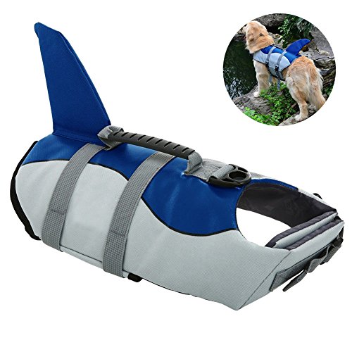 Dog Life Jacket, Large Dog Life Vest for Swimming Boating, Shark Life Jackets for Small Medium Large Dogs, Reflective Dog Lifesaver Life Preserver Swimsuit with Rescue Handle and High Buoyancy