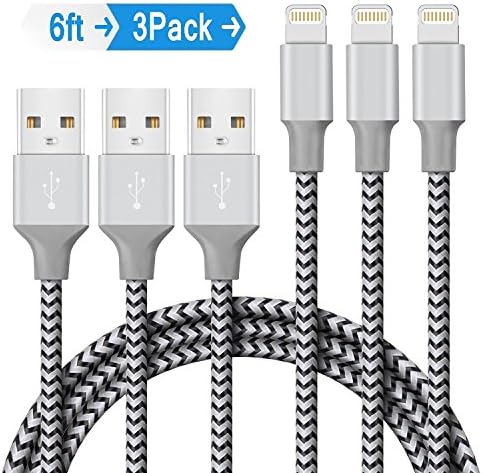 iPhone Cable, Elktry Reflective iPhone Charger Cord 3Pcs 6FT Nylon Braided 8 Pin Lightning to USB Cable Fast Charge &amp; Sync Cord for iphone 7 7 Plus 6s 6s Plus 6 6 Plus 5 5S 5C iPad and iPod (Black)