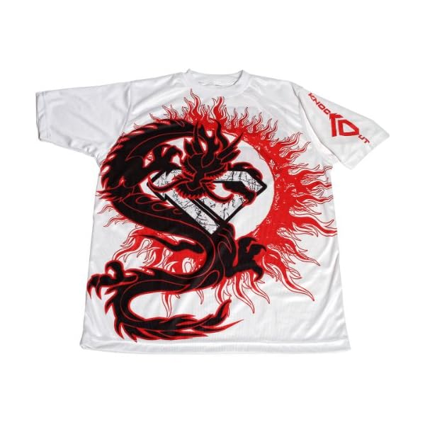 KO-Sports-Gear-Rash-Guard-Dragon-Design-Red-and-White-Shortsleeve-For-Brazilian-Jiu-Jjitsu-Grappling-and-Mixed-Martial-Arts