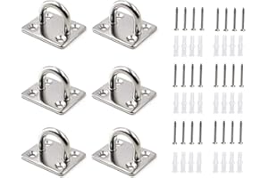 HOMPER 6Pcs M5 304 Stainless Steel Square Eye Pad Plate, Marine Hardware Staple Hook Loop with 24 Set of Screws and Plastic Plugs