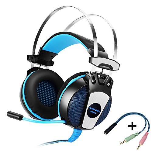 KOTION EACH GS500 Professional 3.5mm PC Stereo Gaming Headset, Bass Headphones, Comfortable Headband with in-line Mic, Integrated Microphone, LED Light for PS4 PC Computer Laptop Mobile Phones (Blue)