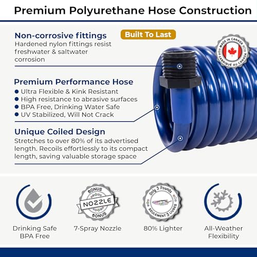 SpringHose Boat Washdown Hose with Nozzle, 3/8-in x 15-ft, Blue photo 8