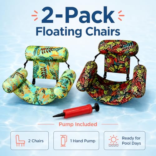 Adult Pool Float Chairs, 2-Pack Inflatable Water Lounge Seats with Air Pump for Pool, Lake, Beach and Summer Party Fun