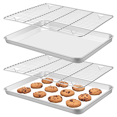 Quarter Sheet Pans [2 Sheets + 2 Racks], Heavy Duty Warp Resistant