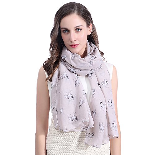 Lina & Lily French Bulldog Dog Print Large Scarf Lightweight (Beige)