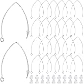 SOFPLATE 1 Box 40Pcs Drop Earring Hooks Stainless Steel Earring Wires Silver Long Marquise V Shaped Hook Earring Findings with Ear Nuts and Loop Dangle Earring Wires for Jewelry Making Supplies DIY