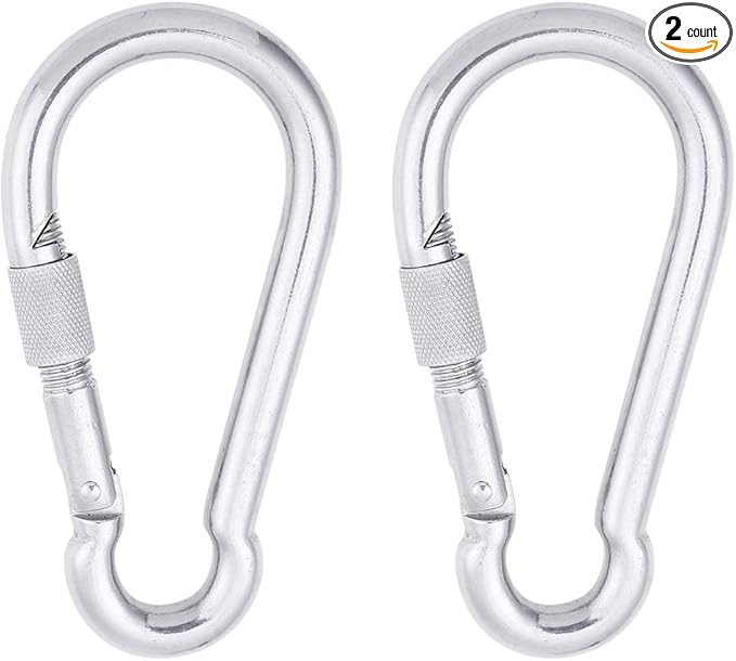 AOWISH 2Pack 4 Large Carabiner Clip Stainless Steel Locking Carabiners