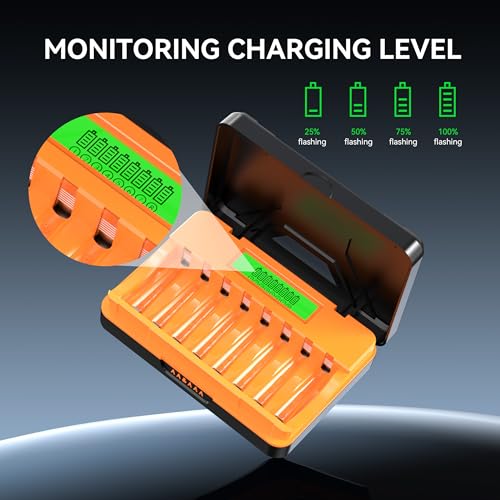 AKTTKA Rechargeable Battery Charger with Intelligent LCD, Charger for NI-MH NI-CD AA/AAA, 8 Slots Charger Rechargeable Batteries AA and AAA