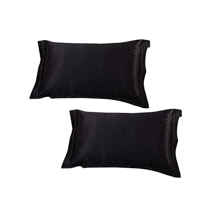 Dehman 2xSilky Soft Satin Standard Pillow Cushion Cover Pillowcase Bed Decor-Black