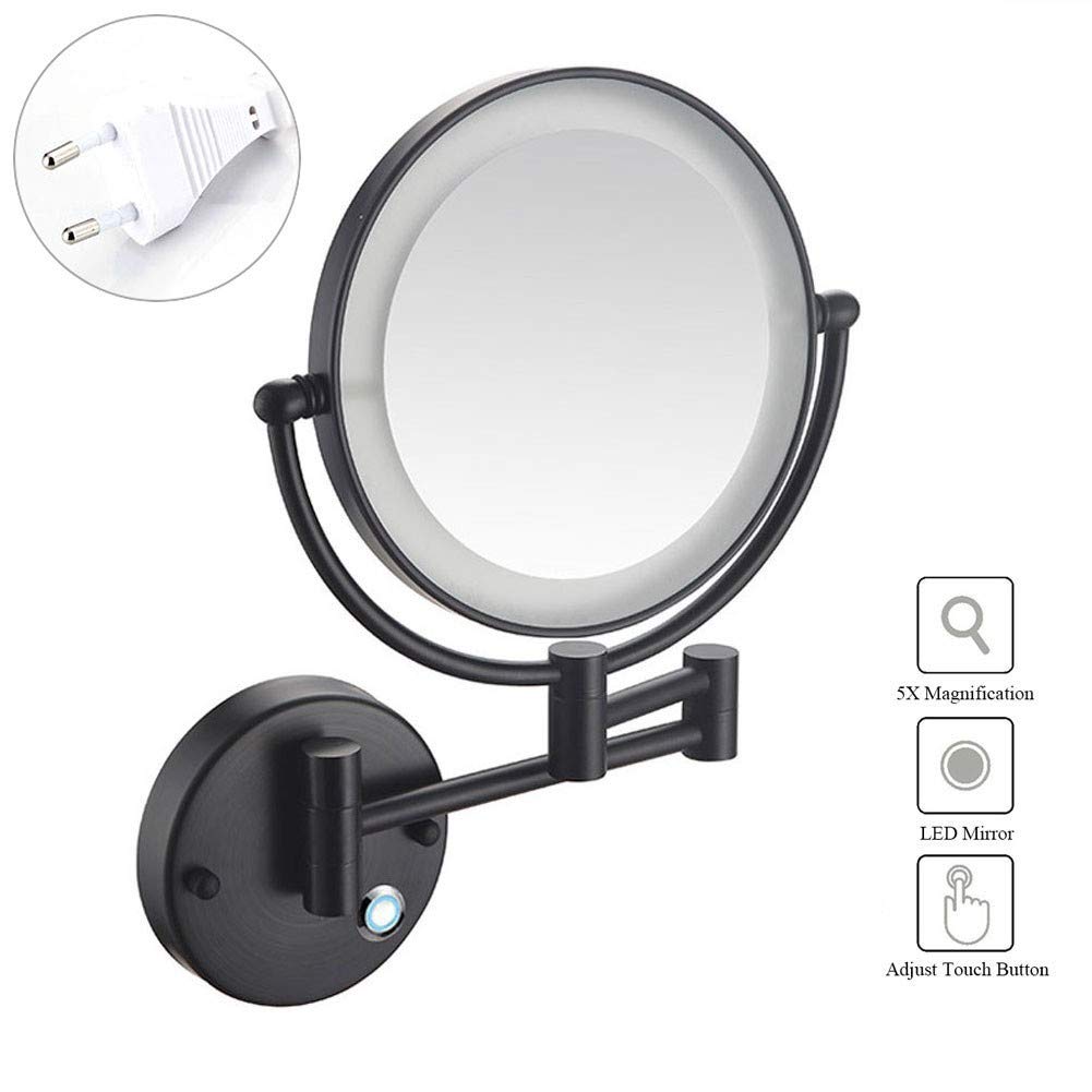  Black Bathroom Mirror Wall Mounted Magnifying 5x
