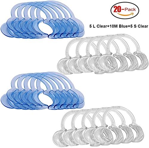 Dental tools, Save4you 20 Pack Cheek Retractors C-Shape Mouth Opener Mouth Guard Challenge Holiday Party Gaming Set/Fun Speaking Game Set (5 L Clear + 10 M Blue + 5 S Clear)