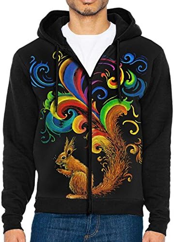 Supersellerforu Mens Psychedelic Squirrel Hoody Jacket Coat With Kangaroo Pocket Front Zipper