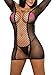 Amoretu Women Sexy Lingerie Fishnet Chemise Long Sleeves Mini Dress For Club Wear Black