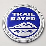 Chrome Trim Blue Metal Trail Rated 4x4 Round Emblem Badge for Jeep Wrangler Unlimited JK Cherookee Rubicon Liberty Patriot Latitude Hydro Blue