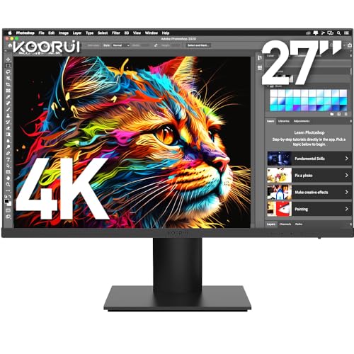 KOORUI 27 inch 4K UHD(3840x2160) IPS Ultra-Thin Computer Monitor 90% DCI-P3 HDR 10 Gaming Monitors HDMI 2.0 DisplayPort1.4 Audio 3 Years Warranty