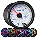 GlowShift White 7 Color 15 PSI Turbo Boost/Vacuum Gauge Kit - Includes Mechanical Hose & T-Fitting - White Dial - Clear Lens - for Cars - 2-1/16
