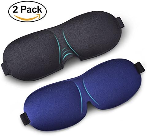 Sleep Mask for Women Men, 100% Blackout Light Blindfold 2 Pack, Fully Adjustable Buckle Strap 3D Contoured Eyeshade Soft Eye Sleeping Masks for Travel, Spa, Naps, Airplane, Meditation (Black & Blue)