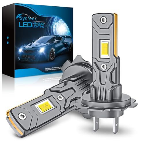 Sycreek H7 LED Car Bulbs 26000LM 6000K Cool White, Fanless Super Bright, 1:1 Plug & Play, Canbus No Error 98%, Car Lights H7 LED Long Life, Halogen Replacement