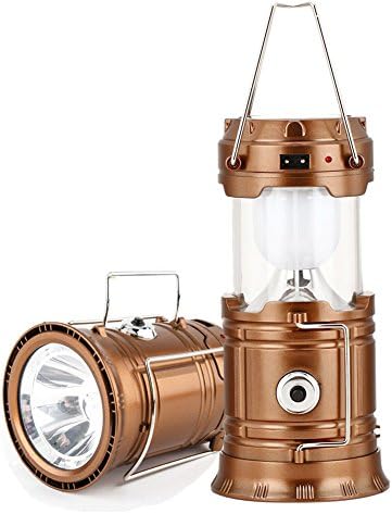 Portable Camping LED Lantern Flashlight Rechargeable Solar Camp Lights Collapsible Table Lamp for Outdoor Hiking Fishing Power Outages (Brown)