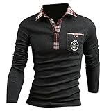 jeansian Men's Slim Plaid Stitching Long Sleeves Polo T-Shirts Tees D511