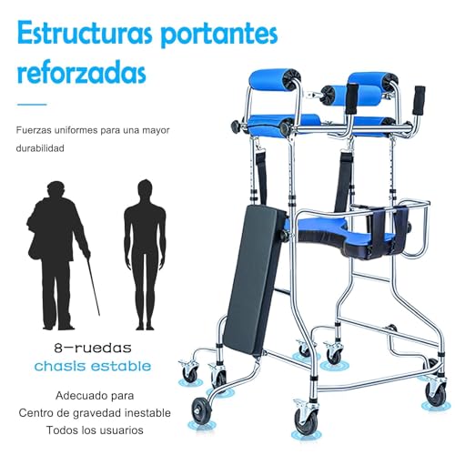 Andadera para Adulto con Asiento,Andador para Adulto Mayor Ajustable en Altura y Ancho,8 Ruedas,Acero Resistente Capacidad 220lbs,Ayuda a Caminar y Rehabilitación