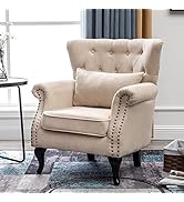 MELLCOM Modern Accent Chair with Tufted Button Wingback, Beige Sofa Chair with Round Armrests, So...