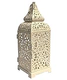 Ivenf Moroccan Style Matte White Cast Iron Handmade Square Candle Lantern, Great Decoration for Living Room, Balcony, Patio, Porch & Garden