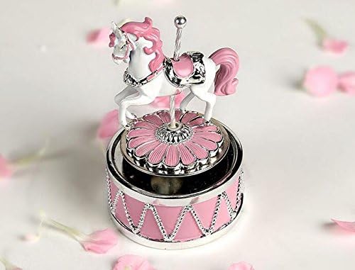 Jinsun Fashion and Lovely Gift Pink Rotating Carousel Horse Musical Box with Music of Castle in The Sky Color Pink for Christmas/Birthday /Valentine's Day