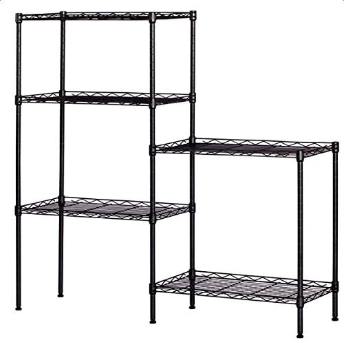 5-Shelf Shelving Unit Multifunction Changeable Assembly Floor Standing Carbon Steel Storage Rack for Kitchen Bathroom Bedroom - Black