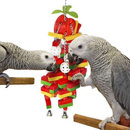Meric Parrot Cage Hanging Blocks Toy, Nibbling Keeps Beaks Trimmed, Preening Keeps Feathers Clean, Bells Produce Soft Jingling Sounds, Multicolored Wooden Blocks Attract Attention