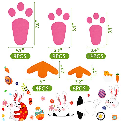 MCpinky Easter Bunny Footprints , 75PCS Easter Stickers for Kids Rabbit Paw Print Floor Decal Stickers for Easter Party Decor Easter Hunt Party