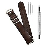 CIVO Genuine Grain Leather NATO Zulu Military Swiss G10 Watch Band Strap 18mm 20mm 22mm with Stainless Steel Buckle (Dark Brown, 22mm)