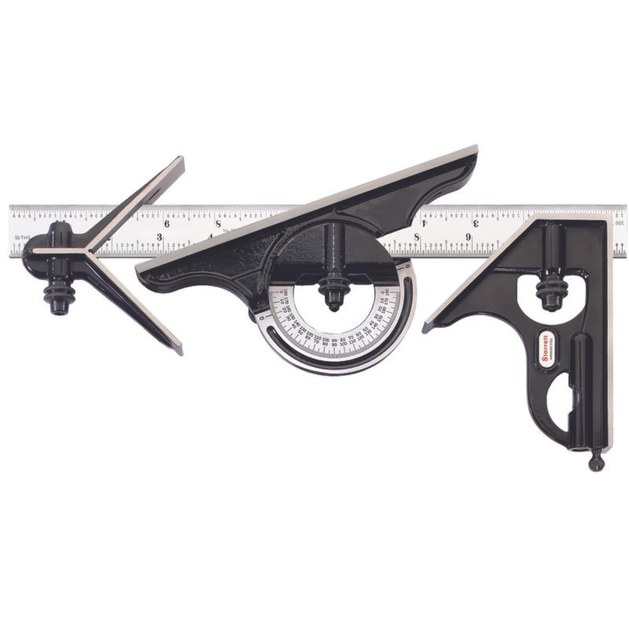 Starrett 434-12-16R Forged, Hardened Square, Centre And Reversible Protractor Heads With Blade Combination Set, Smooth Black Enamel Finish, 16R Graduation, 12" Size — image 1