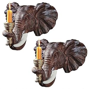 Image of Design Toscano Elephant African Decor Candle Holder Wall Sconce Sculpture, 12 Inch, Set of Two, Polyresin, Full Color