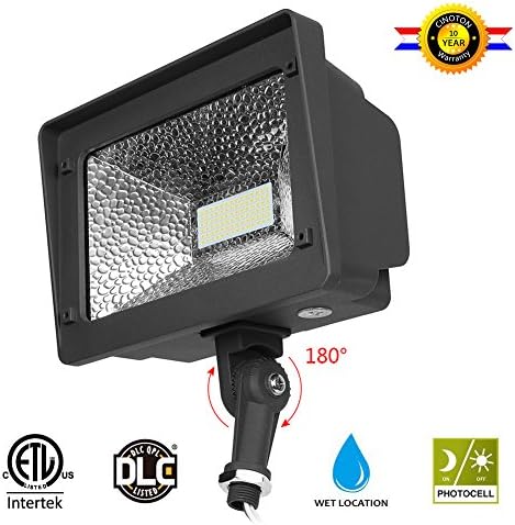 Cinoton LED Flood Light,Dusk-to-Dawn Photocell,180° Adjustable Knuckle,5500 Lumen, 5000K, Waterproof IP65, 100-277v，50W Security LED Flood Light (250W Equivalent) for Yard, Garden etc.
