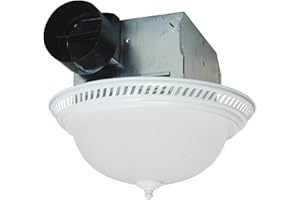 Air King DRLC703 Decorative Round Quiet Exhaust Bath Fan with Light, 70-CFM, White Finish