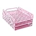 Crystallove Metal Hollow 3-Tier Document Tray Files Sorter Paper Holder Magazine Frame of Desk Accessories Office Supplies Organizer (Pink)