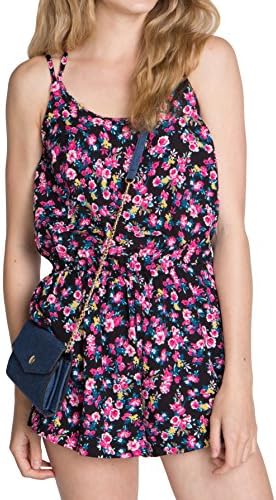 Ragstock Printed Strappy and Racerback Rompers, Pink-Blk-Romp-L