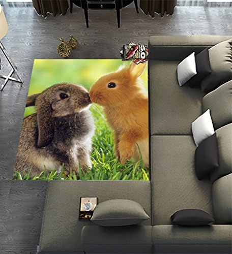 Custom A pair of cute fluffy bunny Rabbits,Area Rug Dining Room Home Bedroom Carpet Floor Mat 7'x5'