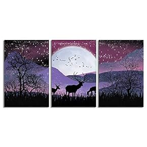 Canvas Wall Art Abstract Deer in Forest Painting Artwork for Home Prints Framed - 16"x24" x 3 Panels